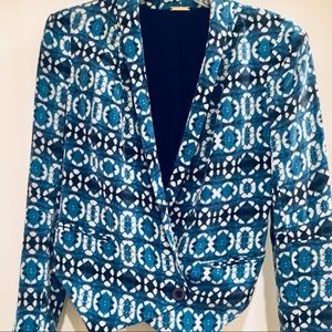 Rebecca Minkoff blue ikat print silk Becky blazer